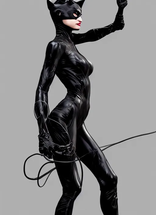 Image similar to catwoman from batman, au naturel, hyper detailed, digital art, trending in artstation, cinematic lighting, studio quality, smooth render, unreal engine 5 rendered, octane rendered, art style by klimt and nixeu and ian sprigger and wlop and krenz cushart