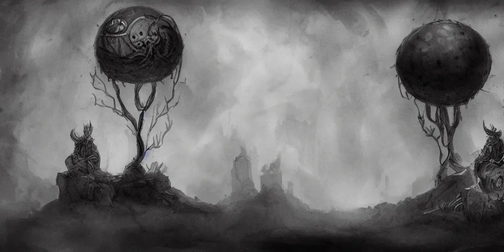 Prompt: adventure concept art of a ink wash sketch brain with esoteric, surreal godly shadowy vibes, occult, trending on artstation, 4K, cinematic, epic lighting, UHD, HDR, professional painting art