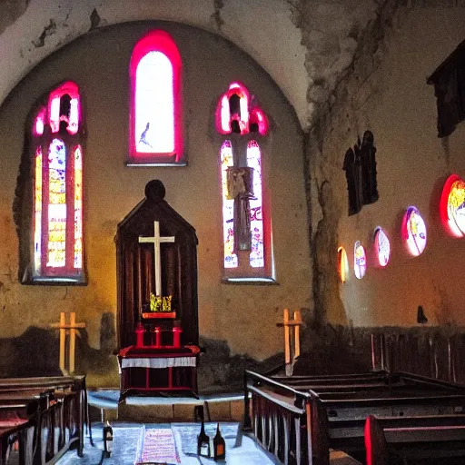 Image similar to church of biboran, man's with red glowing eyes