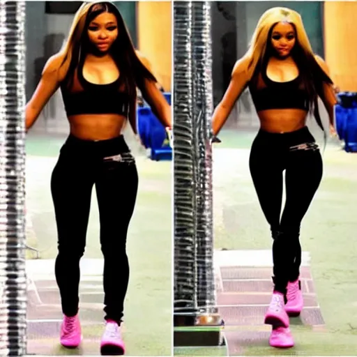 Prompt: Nicki Minaj with tight yoga pants,