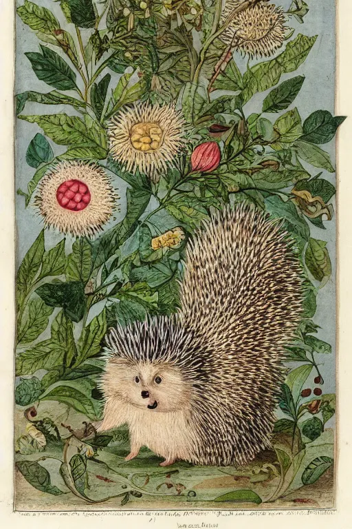 Prompt: sonit the hedgehog, by maria sibylla merian