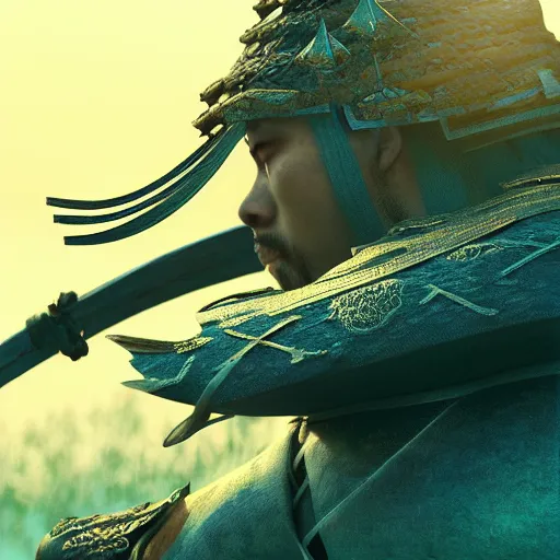 Image similar to “high quality photorealistic concept art of samurai wars in landscape , cinematic angle, golden hour, horizon, super detail, octane render”