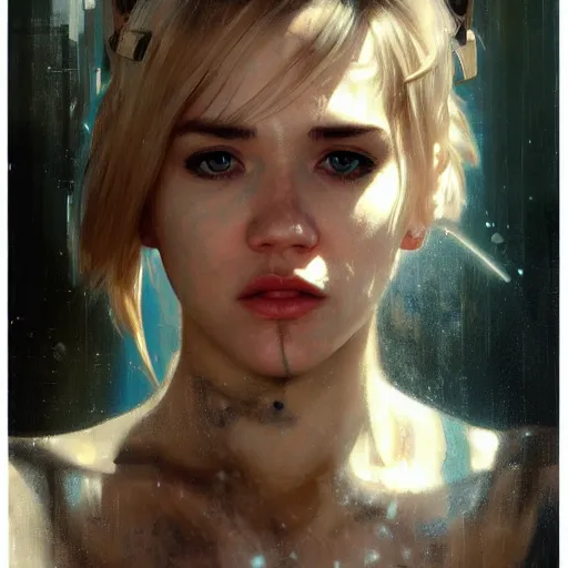 Image similar to hanna montana, full figure, hyperrealistic portrait, bladerunner street, art of elysium by jeremy mann and alphonse mucha, fantasy art, photo realistic, dynamic lighting, artstation, poster, volumetric lighting, very detailed face, 4 k, award winning