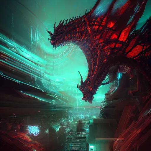 Prompt: portrait of a demonic dragon, celestial. intricate abstract. cyberpunk, vhs glitch. glorious cosmic helmet. intricate artwork. immaculate. holy. empty oxygen tank. by wlop, Antoine Collignon, dan mumford. octane render, CGSociety, dan witz very coherent symmetrical artwork. cinematic, hyper realism, high detail, octane render, 8k, iridescent accents, deep color