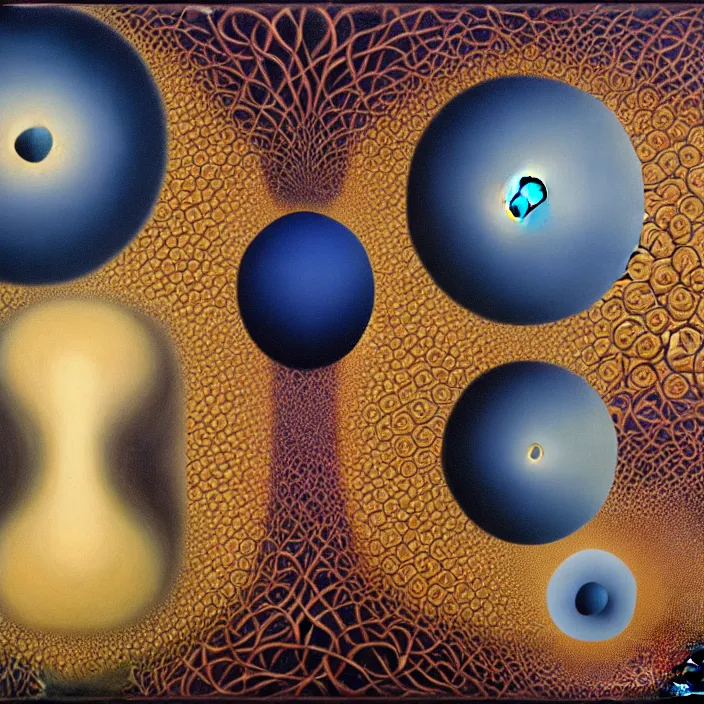 Prompt: fractals of consciousness, by salvador dali and rene magritte, infinite, oil on canvas, intricate, highly detailed, surreal, soft colors