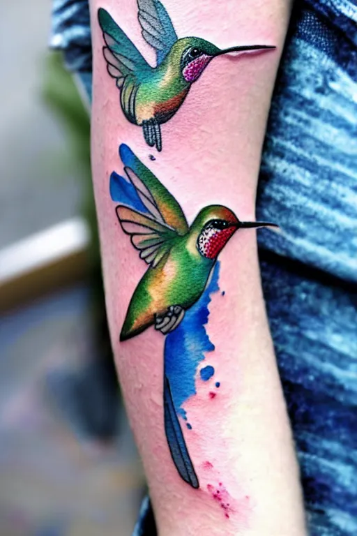 Prompt: watercolor style tattoo of a hummingbird