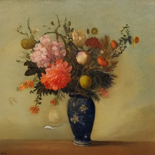 Image similar to a still life of a vase filled with dead fishes, oil painting