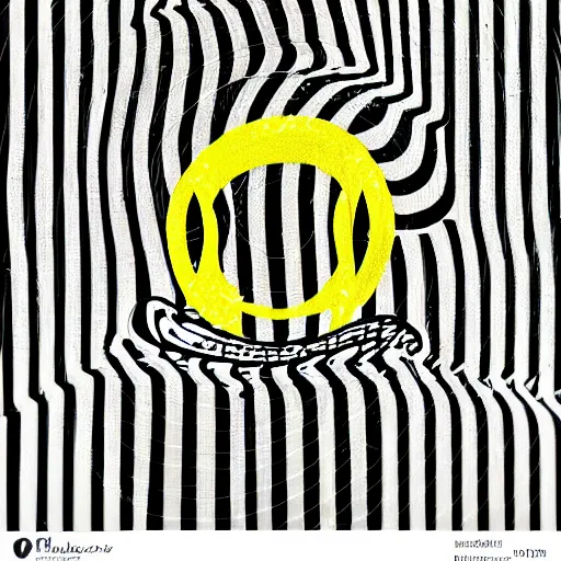 Image similar to acid house music rave graphics psychedelic illustration smiley ecstasy dnb jungle pill graffiti detailed, only black and white and yellow, stripes - c 5