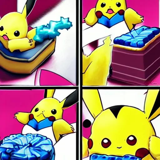 Image similar to pikachu with bfg 9 0 0 0 fighting with cakes, 3 d, photorealistic