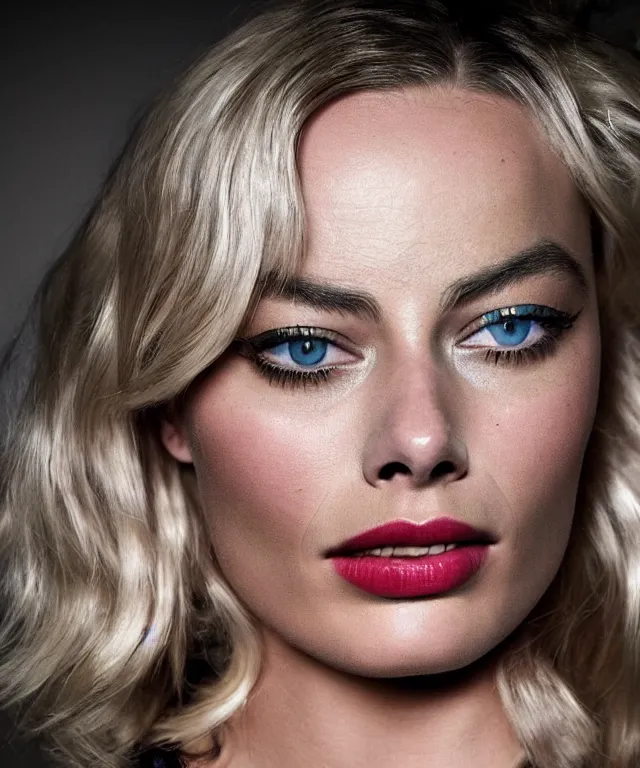 Prompt: a color photograph of margot robbie, by thomas ruff, platinum blond, intense, bold, exaggerated, ultra sharp, extra details, ultra high quality, trending on pinteresst