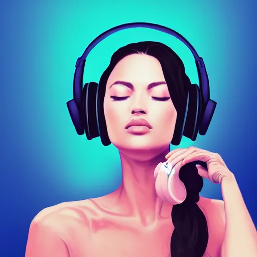 Image similar to an illustration of a beautiful woman listening to music with headphones by Alex Flores, highly detailed, digital art, trending on artstation