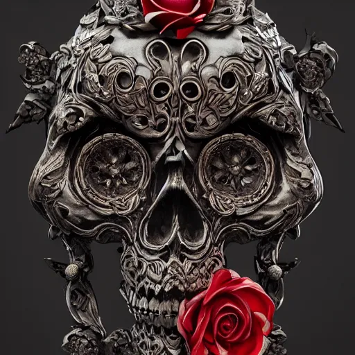 Image similar to skull and roses, ornate, intricate details, octane render, artstation