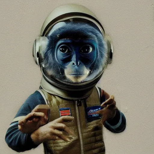 Prompt: Monkey wearing Astronaut helmet with a nice helmet profile picture by Greg Rutkowski and Fujita, Goro and Kunkle, Brad, asymmetrical, Organic Painting , glitch, Matte Painting, geometric shapes, hard edges, street art, trending on the artstation, realistic, graffity:2 by Sachin Teng:4, blur: -5