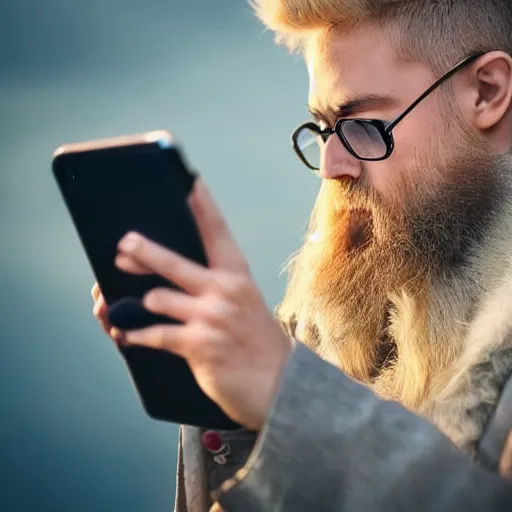 Image similar to Beautiful Photograph of an Almighty Odin Browsing TikTok on his smartphone