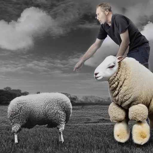 Prompt: photo hybrid of between a man and a sheep.