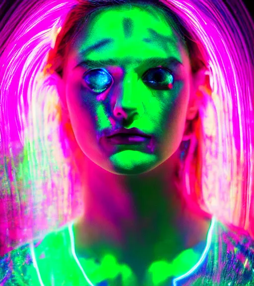 Image similar to neon lightpainting luminescent portrait, diffuse luminescent lightpainting, intricate wiccan luminescent lightpainting, elegant light, highly detailed zen, lifelike, photorealistic, artstation, luminescent concept art, smooth, sharp luminescent focus, luminescent art by john collier, artem demura, michael bosanko