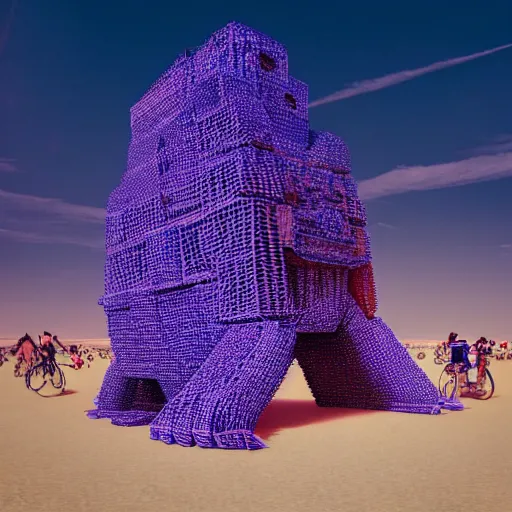 Prompt: highly detailed 3d render of burning man festival sculpture made of cornflowers by Beeple
