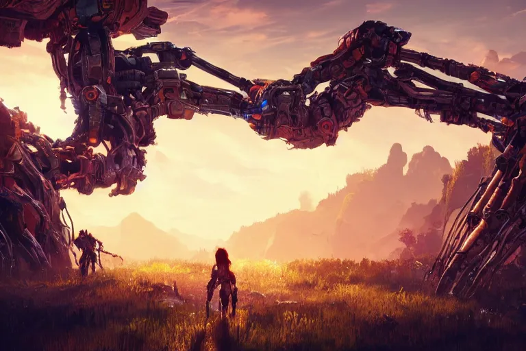 Image similar to snapmaw machine mecanical creature robot of horizon forbidden west horizon zero dawn radiating a glowing aura global illumination ray tracing hdr fanart arstation by ian pesty and alena aenami artworks in 4 k