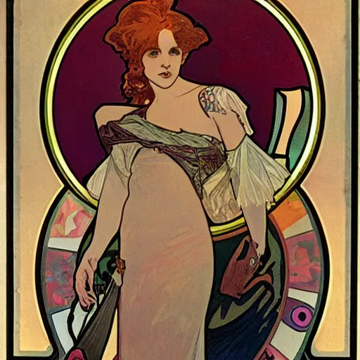 Image similar to punk, painted by alphonse mucha