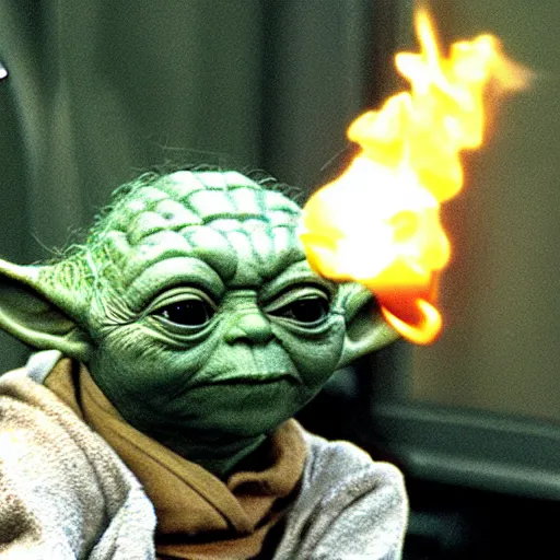 Image similar to Yoda smoking a joint