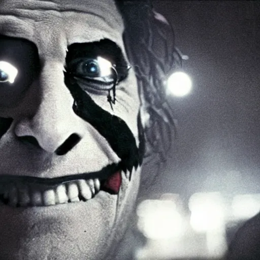 Image similar to joker played by joaquin phoenix in fight club film still cinematography by david fincher