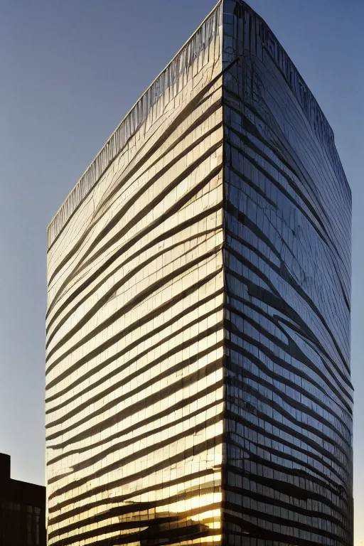 Prompt: a beautiful newly constructed office building in downtown los angeles, golden hour, photo by Annie Leibovitz