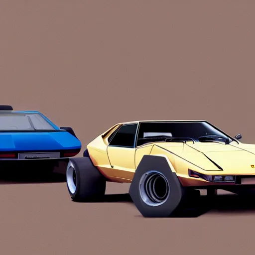 Prompt: an amalgamation of a lamborghini countach and a datsun 2 6 0 z, concept art, 8 k, highly detailed