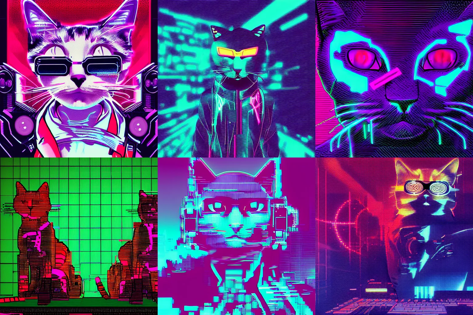 Prompt: cat cyberpunk glitchcore synthwave art, trending on ArtStation