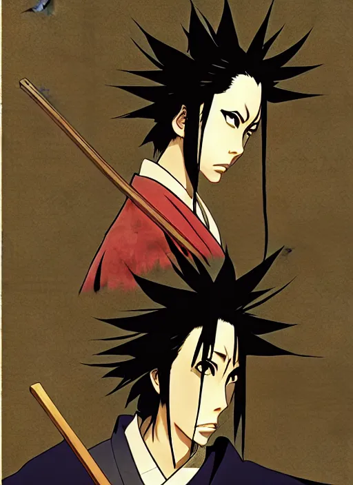 Prompt: samurai champloo, highly detailed, comic book, shimmering, concept art, golden-ratio, hyper realistic, incandescent, rule of thirds