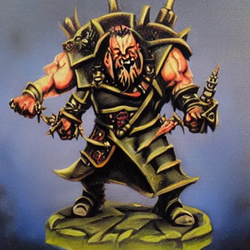 Image similar to chaos dwarf smith from warhammer fantasy : : head and torso oil painting