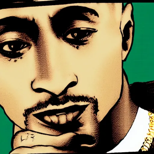 Image similar to Tupac Shakur, screenshot from a 2012s anime