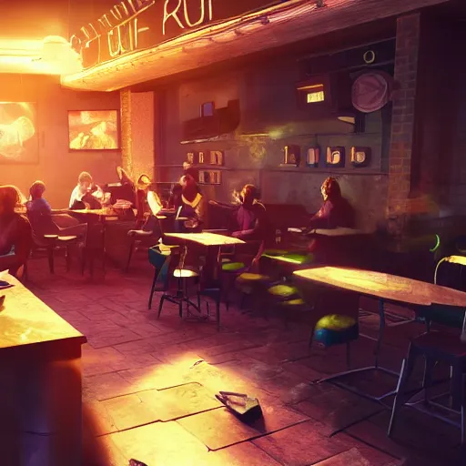 Image similar to pub quiz at the end of the universe, dramatic lighting, action, octane render, hyperrealistic