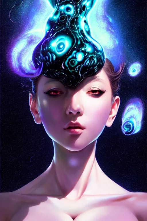 Image similar to azathoth girl wearing a dress made of milky way, seductive pose, occlusion shadow, specular reflection, rim light, unreal engine, artgerm, artstation, art by hiroaki samura and ilya kuvshinov and ossdraws, intricate, highly detailed 8 k, cosmic horror illustration, extremely beautiful shape of face and body