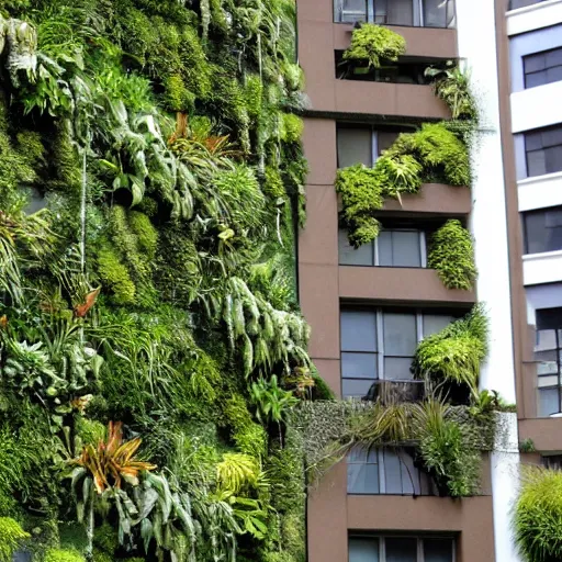 Image similar to a lush living wall on a building made of native new zealand epiphytes and vines