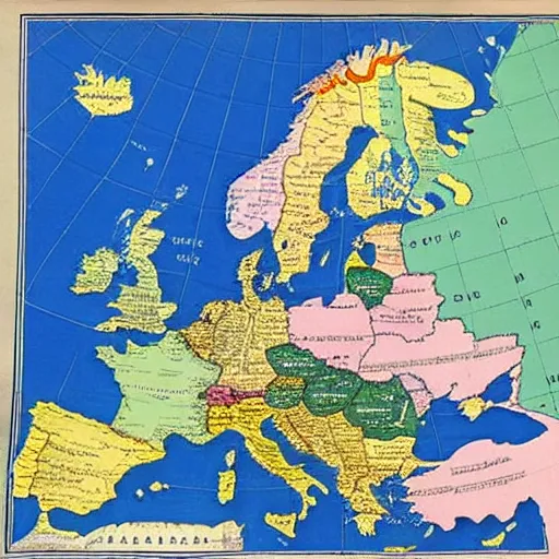 Prompt: a highly detailed map of europe. 19th century.