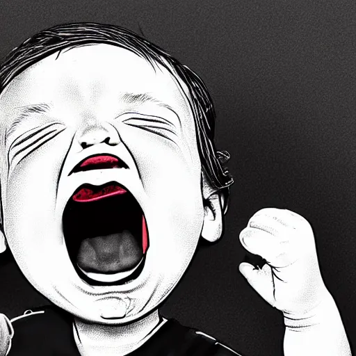 Prompt: illustration of baby donald trump screaming