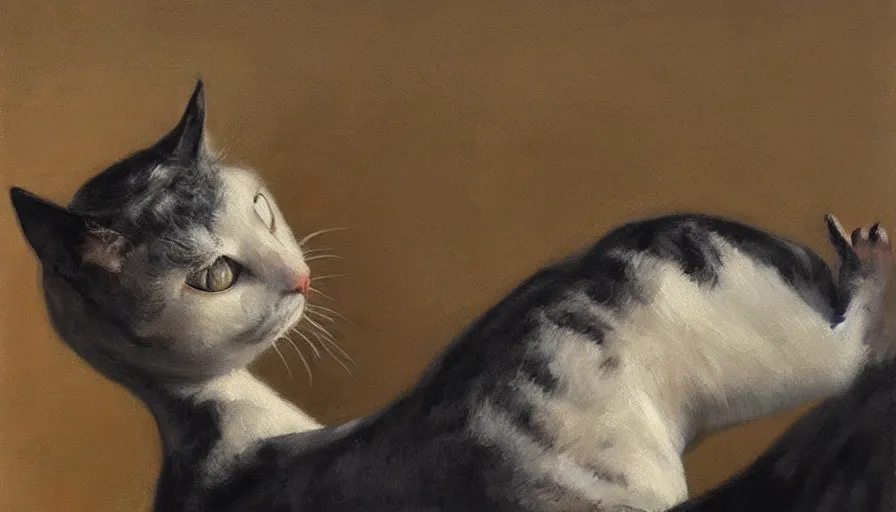 Image similar to painting by borremans, cat, detailed, stunning