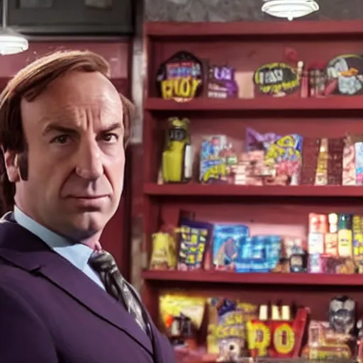 Prompt: saul goodman at pop's chock'lit shoppe, still from riverdale