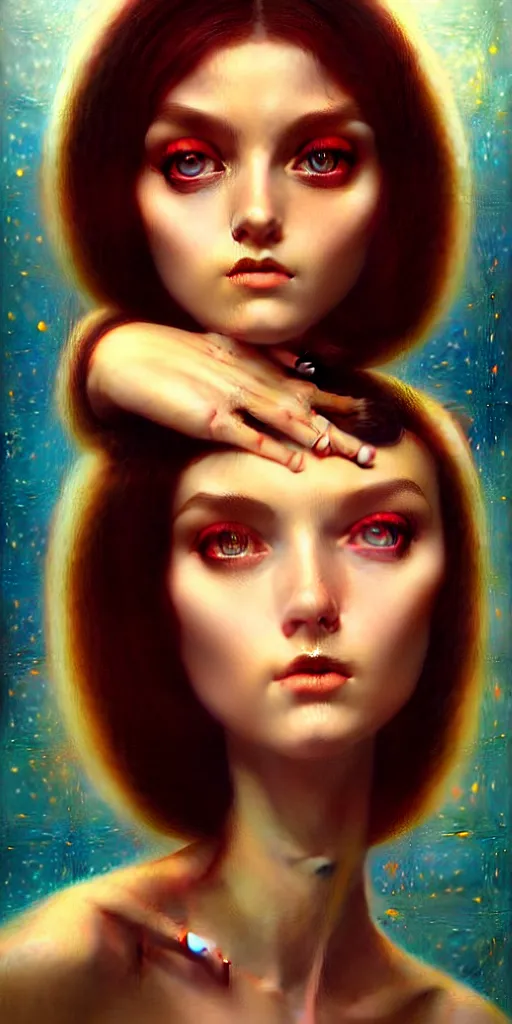 Prompt: time + space + reality, in the style of margaret keane, moebius, tom bagshaw, and waterhouse, cinematic lighting, beautiful, elegant, oil painting,