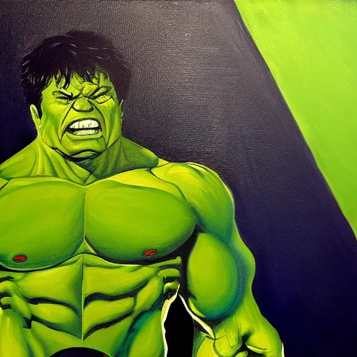 Prompt: abstract painting of The Incredible Hulk finishing a Rubik's cube