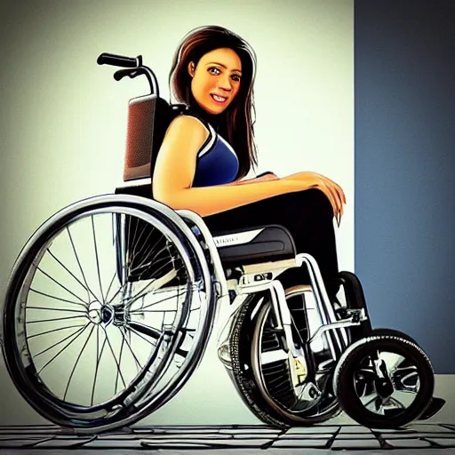 Image similar to “ color photo of a beautiful woman in a wheelchair, hd, photorealistic, detailed ”