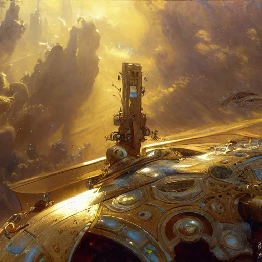 Image similar to detailed cinematic wide shot of world spaceship, ultra realistic, spring light, painting by gaston bussiere, craig mullins, j. c. leyendecker