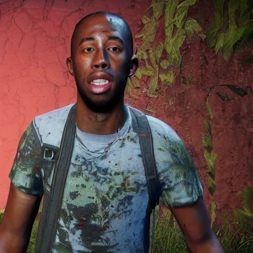 Image similar to high quality 8k screenshot of tyler the creator in The Last Of Us, 8k full body model, detailed rusty texture