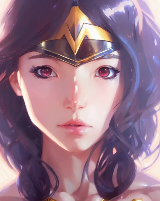 Image similar to portrait Anime as Wonderwoman girl cute-fine-face, pretty face, realistic shaded Perfect face, fine details. Anime. realistic shaded lighting by Ilya Kuvshinov Giuseppe Dangelico Pino and Michael Garmash and Rob Rey