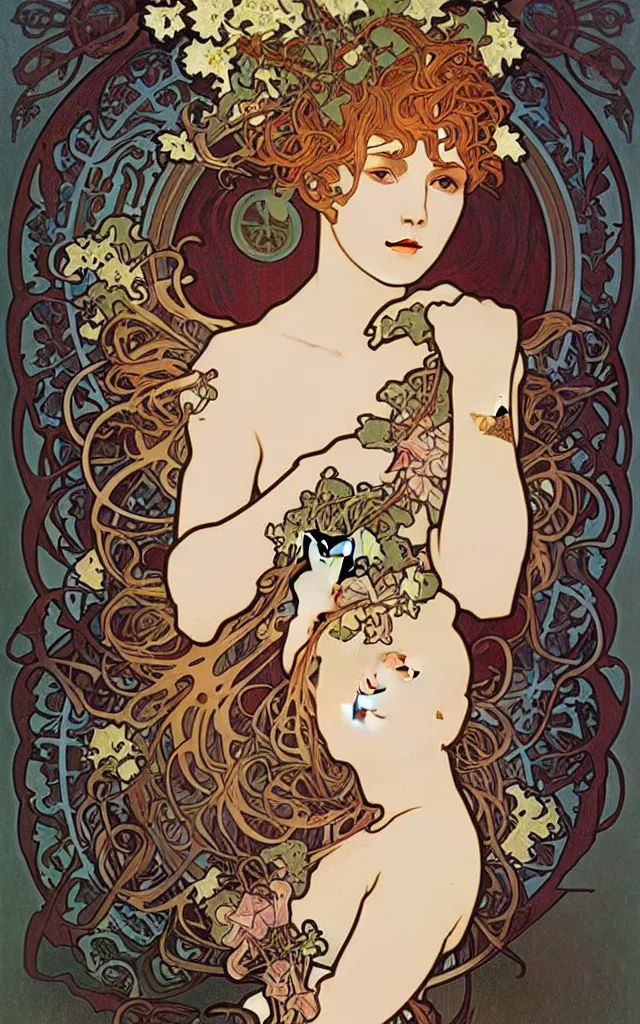 Image similar to pain(t) by alphonse mucha by james jean and by ross tran