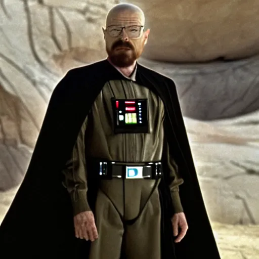 Image similar to Walter White on mustafar with Darth Vader