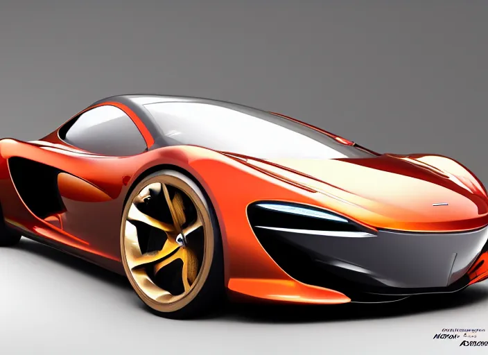 Image similar to photo of a Mclaren concept car with gold and red armor, photorealism, hd , 4k