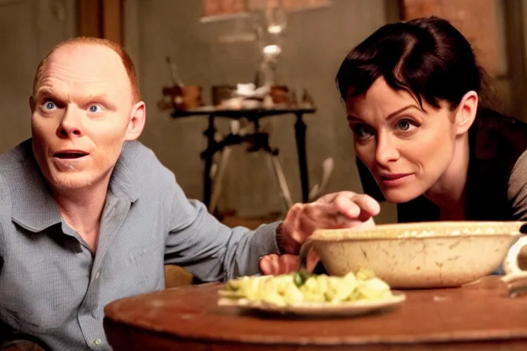 Image similar to a film still of Bill burr in amelie, high quality