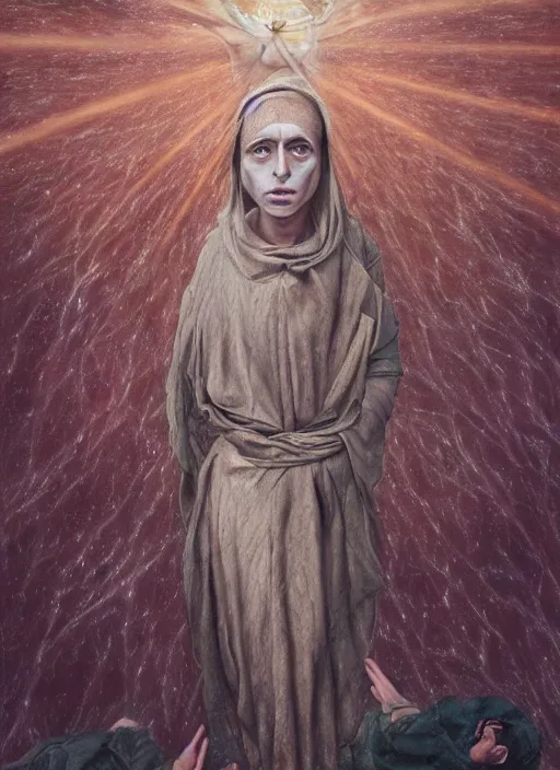 Prompt: transcendental adoration of the magi, stigmata, occult symbolism epic surrealism 8k oil painting, portrait, perspective, high definition, post modernist layering, by Sean yoro