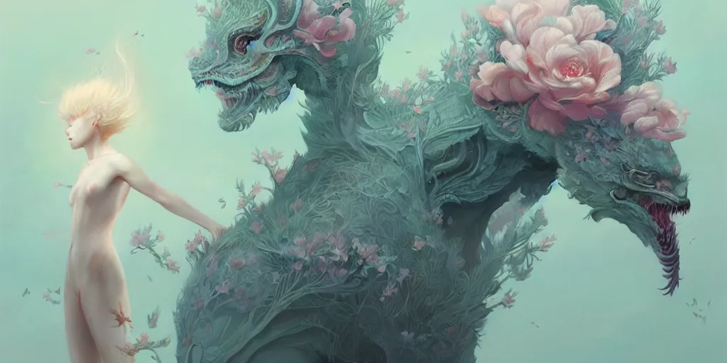 Image similar to breathtaking delicate detailed concept art painting creature, by hsiao - ron cheng, bizarre compositions, exquisite detail, pastel colors, 8 k